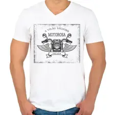 PRINTFASHION A világ legjobb motorosa - Névvel - Férfi V-nyakú póló - Fehér férfi póló