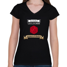 PRINTFASHION A Világ Legjobb Szerepjátékosa - Női V-nyakú póló - Fekete