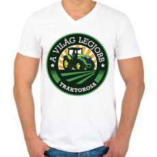 PRINTFASHION A világ legjobb traktorosa - Zöld - Férfi V-nyakú póló - Fehér