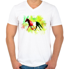 PRINTFASHION absztrakt ló - Férfi V-nyakú póló - Fehér férfi póló