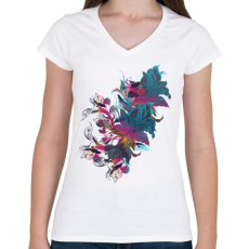PRINTFASHION Absztrakt virág - Női V-nyakú póló - Fehér