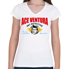 PRINTFASHION Ace Ventura névjegy - Női V-nyakú póló - Fehér női póló