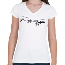 PRINTFASHION Ádám Teremtése - Női V-nyakú póló - Fehér