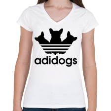 PRINTFASHION Adidogs - Női V-nyakú póló - Fehér női póló