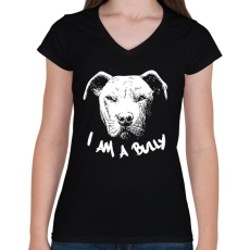 PRINTFASHION Agresszív pitbull - Női V-nyakú póló - Fekete