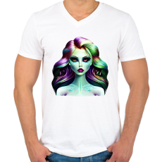 PRINTFASHION AI_Üveg_Android_Lány_1 - Férfi V-nyakú póló - Fehér
