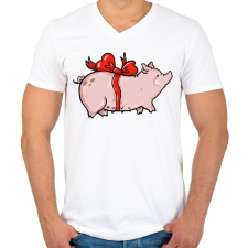 PRINTFASHION Ajándék malac - Férfi V-nyakú póló - Fehér férfi póló