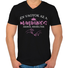 PRINTFASHION Akiről meséltek - Manikűrös - Férfi V-nyakú póló - Fekete férfi póló