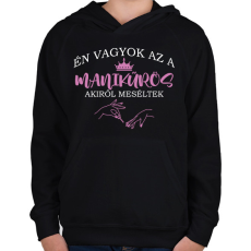 PRINTFASHION Akiről meséltek - Manikűrös - Gyerek kapucnis pulóver - Fekete