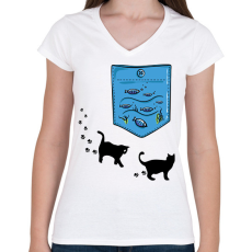 PRINTFASHION Akvárium zseb - Női V-nyakú póló - Fehér