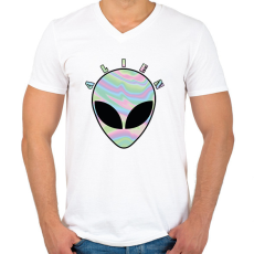 PRINTFASHION Alien - Férfi V-nyakú póló - Fehér