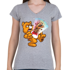 PRINTFASHION Alien maci - Női V-nyakú póló - Sport szürke