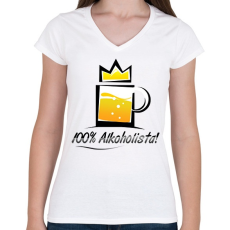 PRINTFASHION alkoholista - Női V-nyakú póló - Fehér