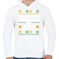 PRINTFASHION All I want for christmas is beer - Férfi kapucnis pulóver - Fehér férfi pulóver, kardigán