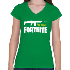 PRINTFASHION All night FORTNITE - Női V-nyakú póló - Zöld női póló