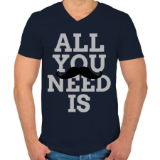 PRINTFASHION All you need is bajúsz - Férfi V-nyakú póló - Sötétkék férfi póló