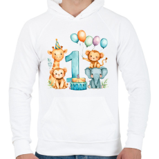 PRINTFASHION Állatok 1 éves szülinap - Férfi kapucnis pulóver - Fehér
