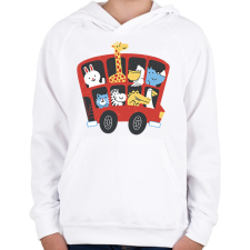 PRINTFASHION Állatok emeletes buszon - Gyerek kapucnis pulóver - Fehér gyerek pulóver, kardigán