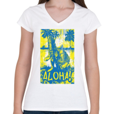 PRINTFASHION Aloha - Női V-nyakú póló - Fehér női póló