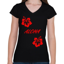 PRINTFASHION Aloha - Női V-nyakú póló - Fekete női póló