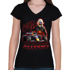 PRINTFASHION Alonso F1 - Női V-nyakú póló - Fekete