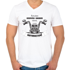 PRINTFASHION Általában kedves vagyok - Motoros minta - Férfi V-nyakú póló - Fehér férfi póló