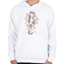 PRINTFASHION Alvó cica - Gyerek kapucnis pulóver - Fehér gyerek pulóver, kardigán