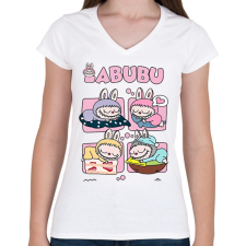 PRINTFASHION Alvó Labubu - Női V-nyakú póló - Fehér női póló
