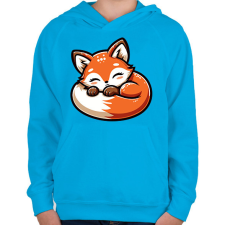 PRINTFASHION Alvó róka - Gyerek kapucnis pulóver - Azúrkék gyerek pulóver, kardigán
