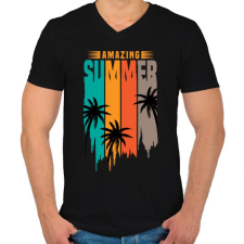 PRINTFASHION Amazing Summer - Férfi V-nyakú póló - Fekete férfi póló