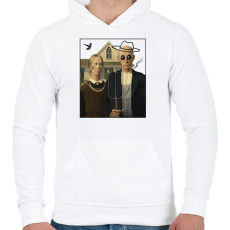 PRINTFASHION American gothic- Parody - Férfi kapucnis pulóver - Fehér