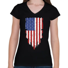 PRINTFASHION American  - Női V-nyakú póló - Fekete