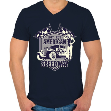 PRINTFASHION Amerikai hot rod - Férfi V-nyakú póló - Sötétkék férfi póló