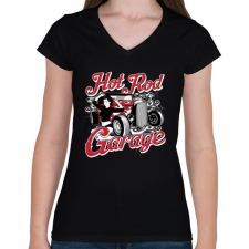 PRINTFASHION Amerikai Hot Rod Garázs - Női V-nyakú póló - Fekete női póló