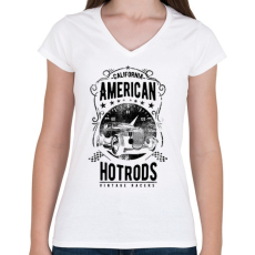 PRINTFASHION Amerikai Hotrods - Női V-nyakú póló - Fehér