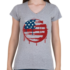 PRINTFASHION Amerikai Nemzet - Női V-nyakú póló - Sport szürke