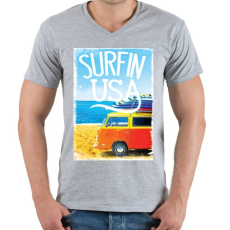 PRINTFASHION Amerikai szörfös - Férfi V-nyakú póló - Sport szürke