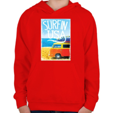 PRINTFASHION Amerikai szörfös - Gyerek kapucnis pulóver - Piros gyerek pulóver, kardigán