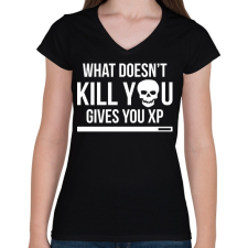 PRINTFASHION Ami nem öl meg, xp-t ad - Női V-nyakú póló - Fekete női póló