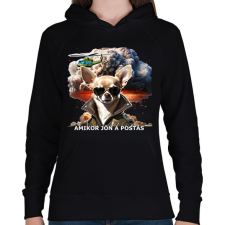 PRINTFASHION amikor jön a postás - csivi - Női kapucnis pulóver - Fekete női pulóver, kardigán