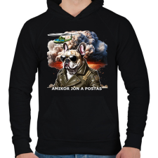 PRINTFASHION amikor jön a postás - franciabuci - Férfi kapucnis pulóver - Fekete férfi pulóver, kardigán