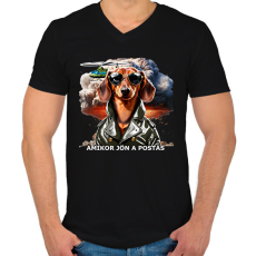 PRINTFASHION amikor jön a postás - TACSKÓ #2 - Férfi V-nyakú póló - Fekete