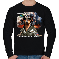 PRINTFASHION amikor jön a postás - TACSKÓ - Férfi pulóver - Fekete férfi pulóver, kardigán