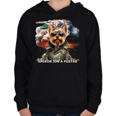 PRINTFASHION amikor jön a postás - YORKIE - Gyerek kapucnis pulóver - Fekete