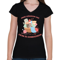 PRINTFASHION Amire szükségem van: Cicák és gombolyagok - Női V-nyakú póló - Fekete