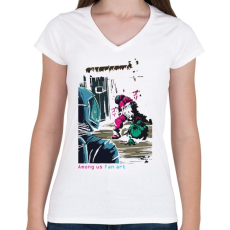 PRINTFASHION Among us fan art - fekete alaphoz  - Női V-nyakú póló - Fehér