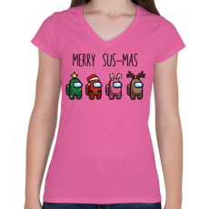 PRINTFASHION Among us merry sus-mas - Női V-nyakú póló - Rózsaszín