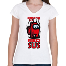 PRINTFASHION Among us red sus  - Női V-nyakú póló - Fehér