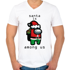 PRINTFASHION Among us - Santa is - Férfi V-nyakú póló - Fehér férfi póló
