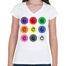 PRINTFASHION Among us - Színes crewmates - Női V-nyakú póló - Fehér